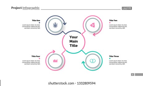 Mindmap template with four elements. Business data. Process, cycle, design. Creative concept for infographic, report. Can be used for topics like workflow, marketing, strategy