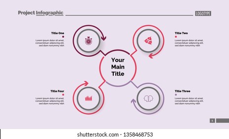 Mindmap template with four elements. Business data. Process, cycle, design. Creative concept for infographic, report. Can be used for topics like workflow, marketing, strategy