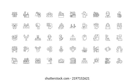 Mindset concept illustration, linear icons, line signs set, vector collection