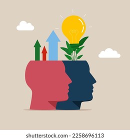 Mindset grow concept with human head. Modern vector illustration in flat style 