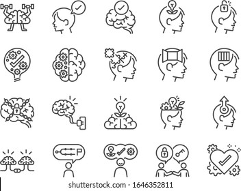 Mindset Icon Set. Included Icons As Idea, Think, Creative, Brain, Moral, mind, Kindness And More.