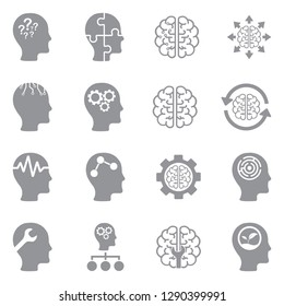 Mindset Icons. Gray Flat Design. Vector Illustration. 