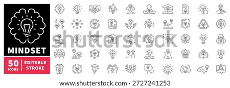Mindset icons set. editable line icons, linear, creativity and innovation symbols