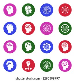 Mindset Icons. White Flat Design In Circle. Vector Illustration. 