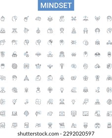 Mindset outline icons collection. Mental attitude, Outlook, Perspective, Perspective, Notion, Attitude, Viewpoint vector illustration set. Approach, View, Beliefs line signs