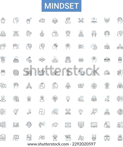 Mindset outline icons collection. Mental attitude, Outlook, Perspective, Perspective, Notion, Attitude, Viewpoint vector illustration set. Approach, View, Beliefs line signs