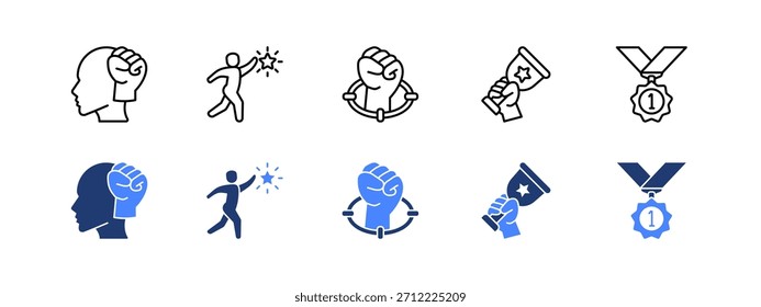 Mindset und Erfolg mit zwei Stilen, Linie und duotone Symbol.