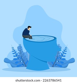 Mindset or thought process concept, Psychology, thought or imagination, wisdom or brain intelligence, problem solving, man contemplates the thoughts that appear and sit in his brain.