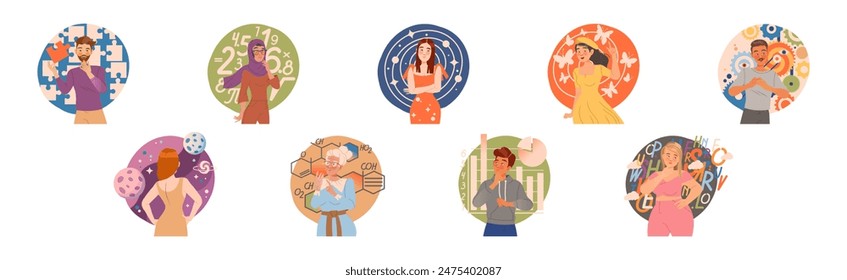 Mindset Types with Man and Woman Character Have Different Thinking Vector Set