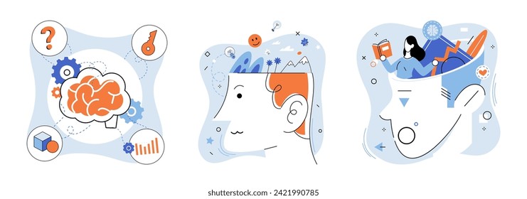 Mindset. Vector illustration. Acquiring new skills reflects growth mindset and hunger for knowledge The mindset concept inspires us to challenge conventional thinking and explore new frontiers