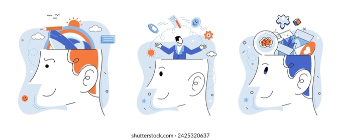 Mindset. Vector illustration. Acquiring new skills is testament to growth mindset and thirst for knowledge The mindset concept inspires us to challenge conventional thinking and explore