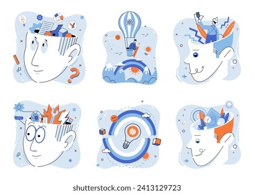 Mindset. Vector illustration. Attitude is key factor in achieving success and personal fulfillment The mindset metaphor helps us make connections between complex ideas and concepts Positive thinking