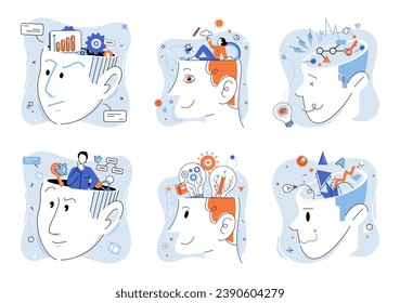 Mindset. Vector illustration. The mindset concept encourages us to think beyond our limitations Learning is continuous process improvement Inspiration fuels creative thinking and innovation Positive