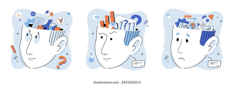 Mindset. Vector illustration. The mindset concept encourages us to think beyond our limitations Learning is continuous process improvement Inspiration fuels creative thinking and innovation Positive