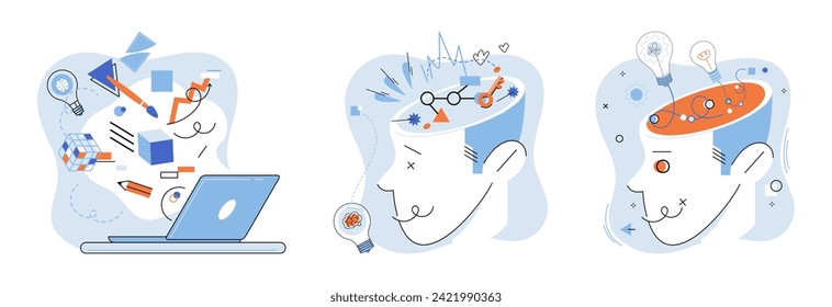 Mindset. Vector illustration. Learning is lifelong journey self-discovery, improvement, and transformation Inspiration sparks creative thinking and innovative ideas Positive thinking enhances