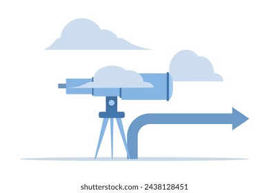 The mindset and vision of a leader in making business decisions. The brain makes decisions. Businessman finding the way forward represented by binoculars and directional arrows. vector illustration.