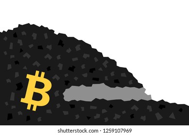 Mine the bitcoin - cryptucurrency and virtual digital currency is gained and earned by mining. Profitable economical digging. Vector illustration.