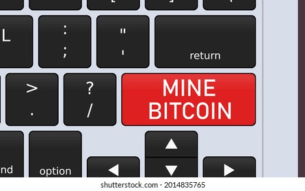 Meine Bitcoin-Taste auf der Laptop-Tastatur. Konzept, Vektorgrafik. Kryptowährungs-Bergbautechnik.