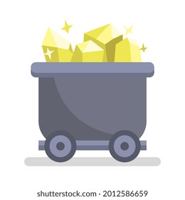 mine cart flat icon. isolated on a white background. concept of gold, jewelry, business, mining products. vector illustration.