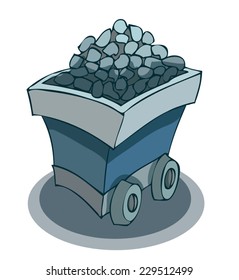 Mine Cart full of Ore, freshly mined from the depths of the darkest Mines, Vector Illustration isolated on white Background. 