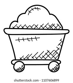 
A mine cart full of sand or charcoal 

