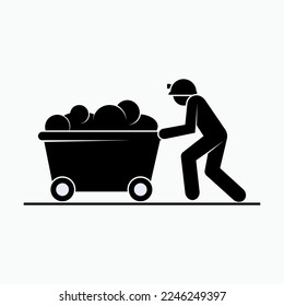 Mine Cart Icon. Coal Transporter, Wagon Symbol.