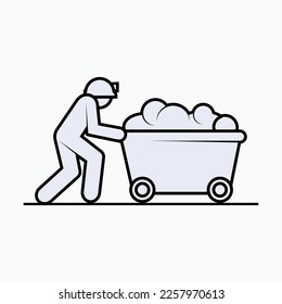 Mine Cart Icon. Coal Transporter, Wagon Symbol.
