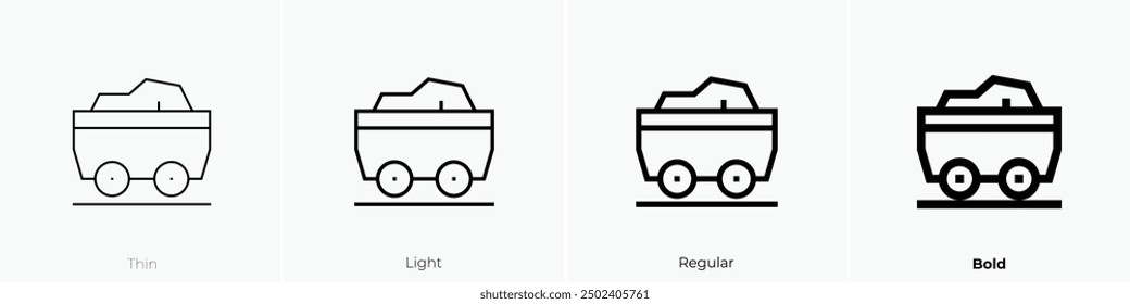 icono de Carrito de mina. Diseño de estilo delgado, ligero, regular y audaz aislado sobre fondo blanco