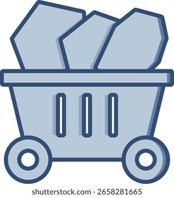 Mine cart vector icon with transparent background. Changeable blue color design.
