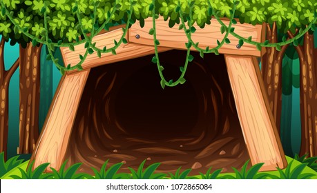 A Mine Cave from Outside View illustration