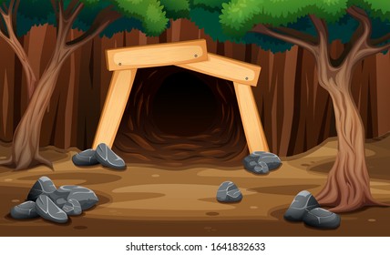 A mine cave from outside view illustration