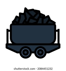 Mini Coal Trolley Symbol. Bearbeitbare, fette Rahmenlinie mit Farbfülldesign. Vektorgrafik.