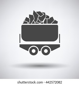 Mine coal trolley icon on gray background, round shadow. Vector illustration.