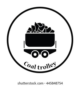 Mine coal trolley icon. Thin circle design. Vector illustration.