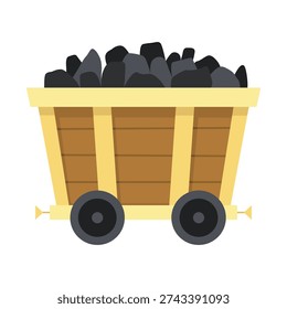 Mine coal trolley. Coal loading ship cart, underground vehicle for coals load, industrial hand transporting mining minerals cartoon vector illustration