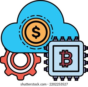 mine crypto on cloud Concept, Cryptocurrency Mining using Remote Machine Vector Icon Design, Cloud Processing Symbol, Computing Services Sign, Web Services and Data Center stock illustration