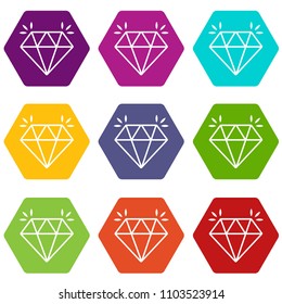Mine diamond icons 9 set coloful isolated on white for web