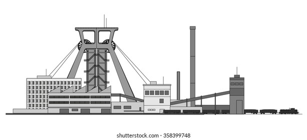 Mine factory with coal train