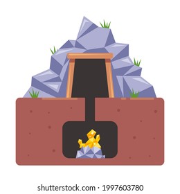 mine with gold. extraction of valuable resources from the ground. flat vector illustration.