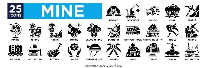 Mine icon collection set. Containing design ,Helmet ,Excavator ,Truck ,Coal ,Mining