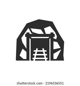Mine icon. shaft entrance. Monochrome black and white symbol