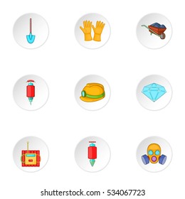 Mine icons set. Cartoon illustration of 9 mine vector icons for web