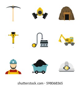 Mine icons set. Flat illustration of 9 mine vector icons for web
