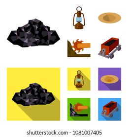 A mine lamp, a funnel, a mining combine, a trolley with ore.Mining industry set collection icons in cartoon,flat style vector symbol stock illustration web.
