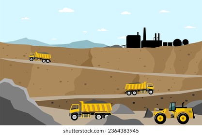 Mine landscape. Coal mining location with heavy equipment