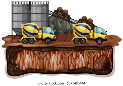 Mine Landscape and Yellow Truck illustration