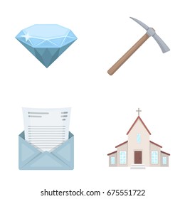 Mine, mail and other web icon in cartoon style.travel, religion icons in set collection.