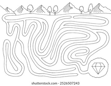 Mine maze graphic black white sketch illustration vector 