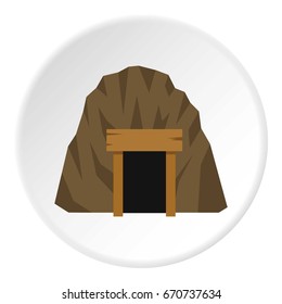 Mine in mountain icon in flat circle isolated vector illustration for web