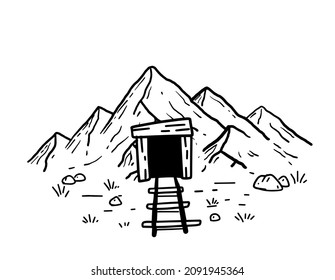Mine in mountains. Entrance to old tunnel.